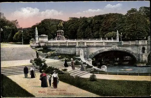 Ak Metz Moselle, Kaiser Brunnen, Promenade