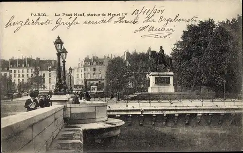 Ak Paris VI. Arrondissement Luxembourg, Le Pont Neuf, statue du Henri IV