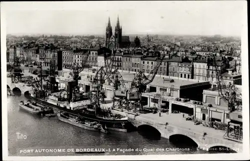 Ak Bordeaux Gironde, Port Autonome, La Facade du Quai des Chartrons, Eglise St. Louis