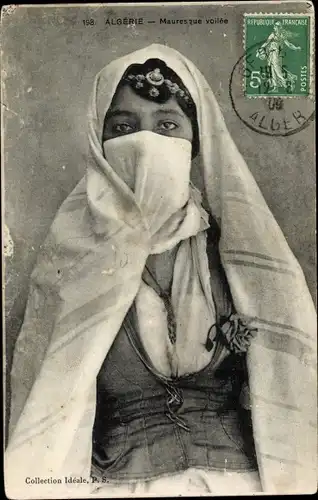Ak Algerien, Mauresque voilee, verschleierte Frau, Maghreb