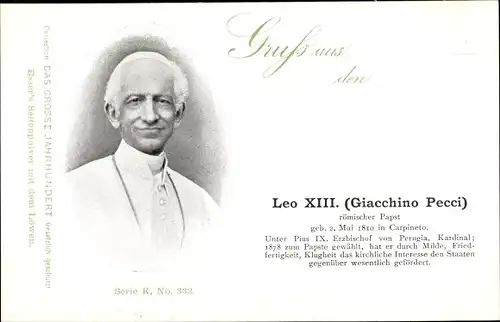 Ak Papst Leo XIII., Vincenzo Gioacchino Pecci, Portrait, Reklame, Esser's Seifenpulver