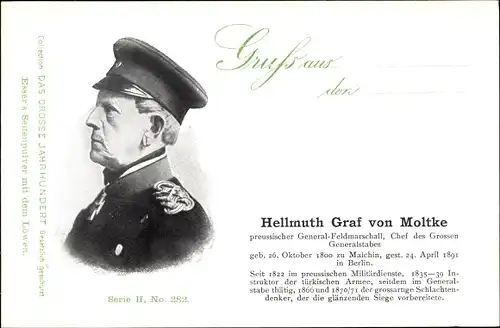 Ak Generaloberst Helmuth Johannes Ludwig von Moltke, Portrait, Reklame, Esser's Seifenpulver
