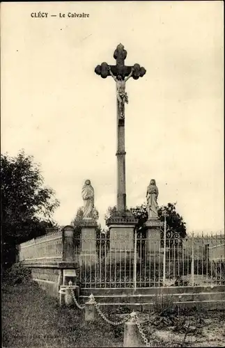 Ak Clècy Calvados, le Calvaire, Kruzifix