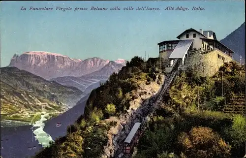 Ak Bozen Bolzano Südtirol, La Funicolare Virgolo presso Bolzano colla valle dell' Isarco