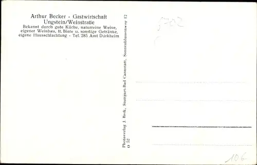 Ak Ungstein Bad Dürkheim am Pfälzerwald, Gastwirtschaft