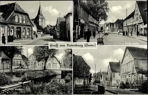 Ak Rotenburg an der Wümme, Kirchstraße, Große Straße, Am Wasser, Goethestraße