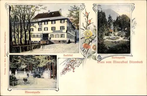 Ak Bad Ditzenbach in Württemberg, Badhotel, Mineralquelle, Gartenpartie