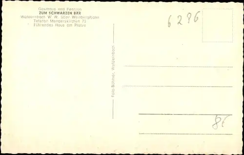 Ak Waldernbach Mengerskirchen im Westerwald, Gesamtansicht, Gasthof zum schwarzen Bär