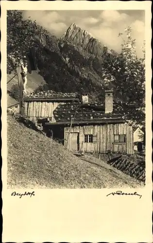 Ak Gerstruben Oberstdorf im Oberallgäu, Höfats, Holzhütte