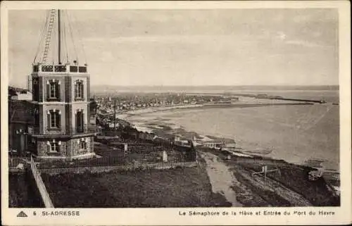 Ak Sainte Adresse Seine Maritime, Le Semaphore de la Heve et Entree du Port du Havre