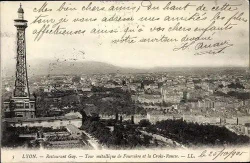 Ak Lyon Rhône, Restaurant Gay, Tour metallique de Fourviere et la Croix-Rousse