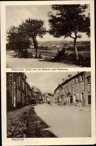 Ak Blamont Meurthe et Moselle, Blick von der Straße nach Harbouey