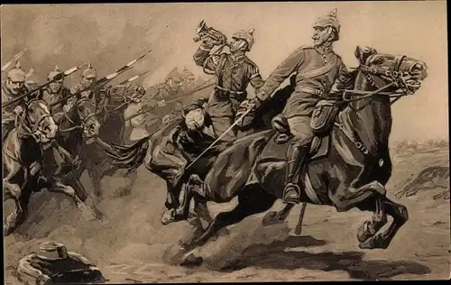 Künstler Ak Schulz Steglitz, Curt, Attacke deutscher Dragoner in der Schlacht an der Marne, I. WK