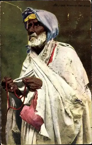 Ak Priere du vieil Arabe, alter Mann beim Gebet, Rosenkranz, Maghreb