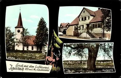 Ak Igelsloch Oberreichenbach im Schwarzwald, Kirche, Gasthaus z. Rössle, Panorama