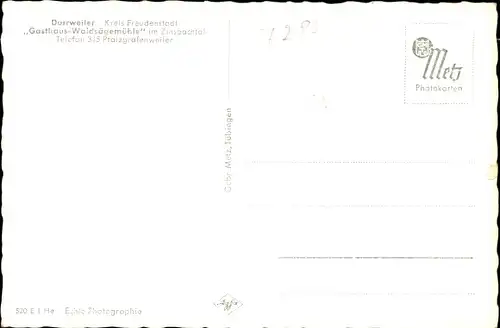 Ak Durrweiler Pfalzgrafenweilfer in Württemberg, Gasthaus Waldsägemühle