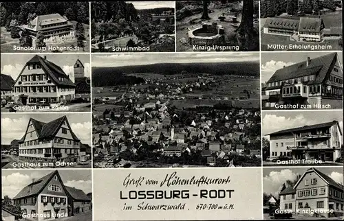 Ak Rodt Loßburg im Schwarzwald, Müttererholungsheim, Gasthaus Linde, Sanatorium, Schwimmbad