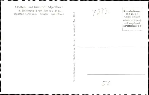 Ak Rötenbach Alpirsbach im Schwarzwald, Gasthaus z. Löwen