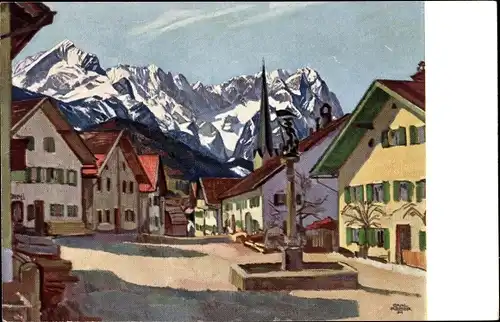 Künstler Ak Reiser, Carl, Garmisch Partenkirchen, Floriansplatz