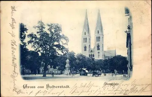 Ak Halberstadt am Harz, Domplatz mit Dom, Denkmal