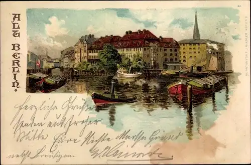 Litho Berlin Mitte, Wasserpartie, Binnenschiffe