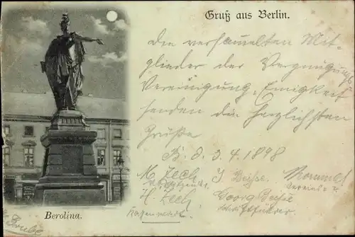 Mondschein Ak Berlin Mitte, Alexanderplatz, Berolina-Denkmal