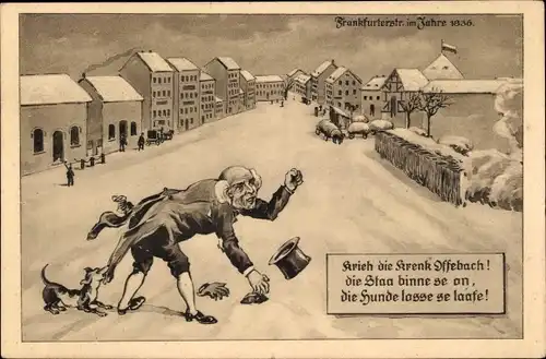Ak Offenbach am Main Hessen, Frankfurterstraße im Jahre 1836, Krieh die Krenk Offebach