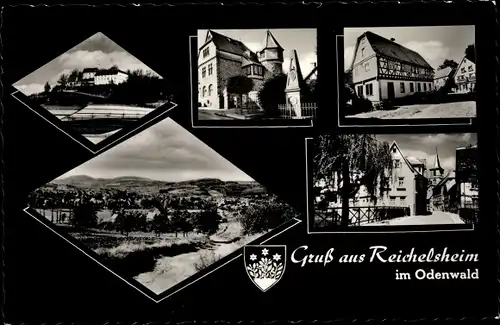 Ak Reichelsheim im Odenwald, Panorama, Rathaus, Kirche, Straßenpartie