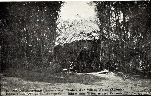Ak Ruanda Deutsch Ostafrika, Entree d'un Village Watuzi, Occupation Belge
