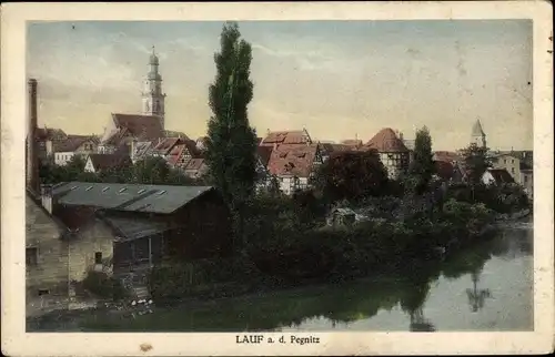 Ak Lauf an der Pegnitz in Mittelfranken Bayern, Teilansicht, Häuser an der Pegnitz