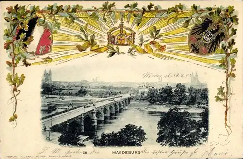 Präge Wappen Passepartout Ak Magdeburg an der Elbe, Stadtpanorama, Dom