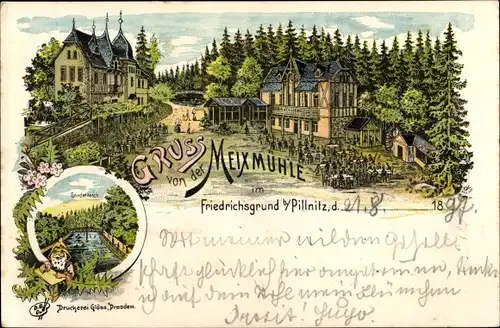 Litho Dresden Pillnitz, Meixmühle im Friedrichsgrund