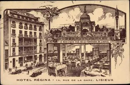 Ak Lisieux Calvados, Hotel Regina, Rue de la Gare, Innenansicht