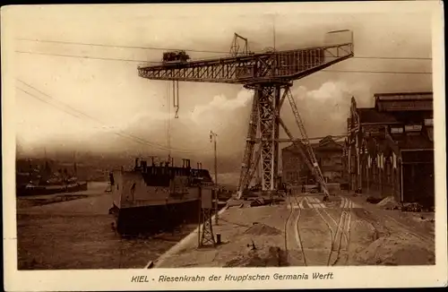 Ak Kiel an der Ostsee, Riesenkrahn der Krupp'schen Germania Werft