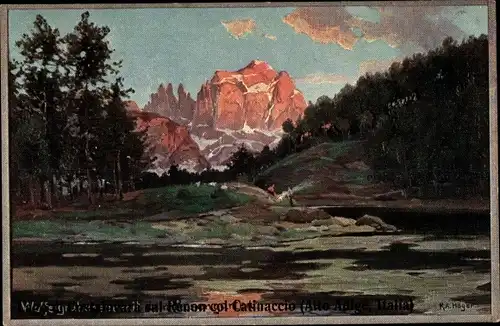 Künstler Ak Höger, R. A., Renon Südtirol, Lago di Costalovara, Col Catinaccio