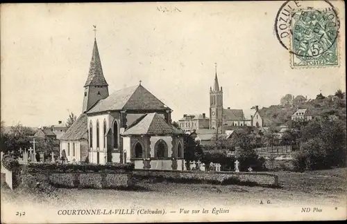 Ak Courtonne la Ville Calvados, Vue sur les Eglises