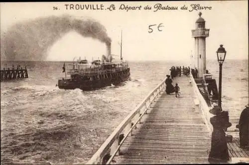 Ak Trouville Calvados, Le Depart du Bateau du Havre, Leuchtturm