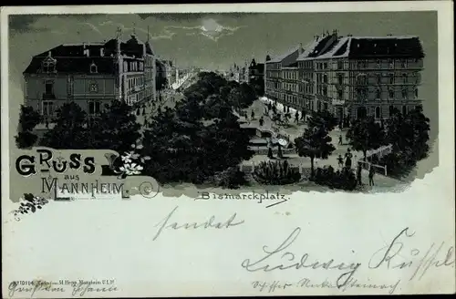 Mondschein Litho Mannheim in Baden, Bismarckplatz