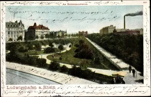 Ak Ludwigshafen am Rhein, Am Brückenaufgang, Fabrik