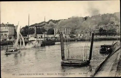 Ak Trouville Calvados, départ du bâteau du Havre, Linienschiff