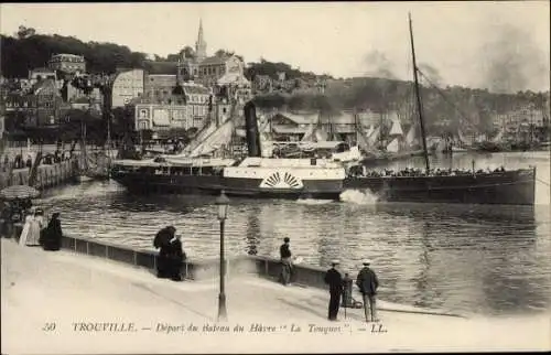 Ak Trouville Calvados, Départ du Bâteau du Havre, La Touques