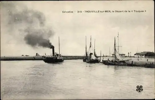 Ak Trouville Calvados, Départ de la Touques, Hafen, Dampfschiff
