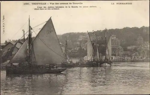 Ak Trouville Calvados, vue des coteaux de Trouville, Fischerboote