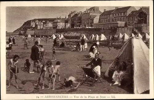 Ak Arromanches les Bains Calvados, Vue de la Plage et jeux