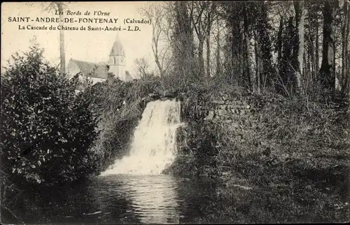 Ak Saint André de Fontenay Calvados, la Cascade du Château de Saint-André