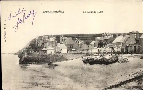 Ak Arromanches Calvados, la Grande Cale, Segelboote