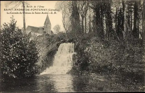 Ak Saint André de Fontenay Calvados, la Cascade du Château de Saint-André