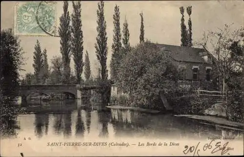 Ak Saint Pierre sur Dives Calvados, les Bords de la Dives