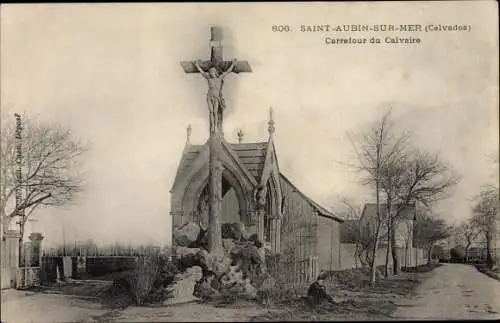 Ak Saint Aubin sur Mer Calvados, Carrefour du Calvaire