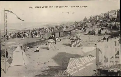 Ak Saint Aubin sur Mer Calvados, Fête sur la Plage